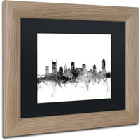 Zaštitni znak likovne umjetnosti Nashville Tn Skyline B & W platna umjetnost Michael tompsett, crna mat, breza okvir