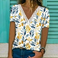 Zkozptok majica za žene plus veličine cvjetni ispis casual kratkih rukava Ljetne majice Tye-dye Dugmos ugodna bluza, žuta, xxxl