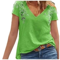 Ženska modna ljetna majica vezena V-izrez kratka rukava T-Shirt zelena s