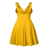 Voguele Women Ljeto Plaže Sundress bez rukava s rukavima s rezervoara za vrat Haljine Holiday Bohemian Yellow S