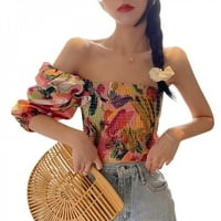 Rasprodaja ženska šifonska košulja korejski cvjetni cvjetni naborani nepravilni slatki Top tanki kratki