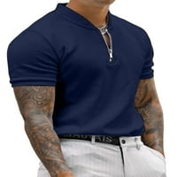 Vunene Muške Majice Henley Vrat Ljetni Vrhovi Vrećasta Bluza Za Muškarce Ležerna Plaža Pulover Tamno Plava
