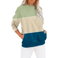 Ersazi majice za žene Ženski Moderan okrugli vrat pulover džepni Patchwork labavi Casual džemper u klirensu zelena skraćena dukserica L