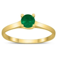 Ženski okrugli smaragdni prsten Solitaire Katedrale od 10k žutog zlata