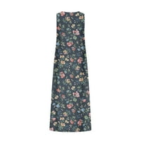 Usmixi Womens ljetna Ležerna cvjetna štampana duga haljina Plus Veličina tunika s V izrezom bez rukava