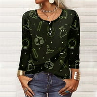 Rong Yun Womens Tops Dressy Casual Hoodies za žene duge rukave majice za žene Hallowee uzorak Print grafički Tees bluze Casual Plus Size Osnovni vrhovi pulover zeleni M