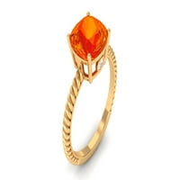 Kreiran narandžasti safirni Solitaire prsten sa Moissanite-aaaa razred, 14k žuto zlato, US 8.00