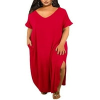 Sanviglor ženske ljetne Maxi haljine kratki rukav duga haljina V izrez sarafan Casual Loose Holiday Red