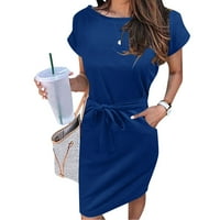Pedort ženska ljetna Ležerna boho haljina Ženska izrezana Midi haljina plisirane haljine za sunce Plava, M
