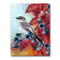 Zatvori Mala Siva Ptica Na Crvenoj Jesen Na Borovnica Grančica Slika Platnu Art Print