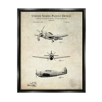 Stupell Industries Historic Aircraft Patent Vintage Graphic Art Jet Black Floating Framedred Canvas Print Wall Art, dizajn Karl Hronek