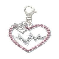 Delight nakit Silvertone Veliko ružičasto kristalno srce sa čistom štipaljkom za otkucaje srca na šarmu