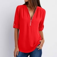 Žene Dugi rukav Tops Hot Sale Clearance ženske ljetne duge rukave košulje Zip Casual Tunic V-izrez rollable bluza Tops
