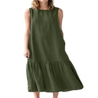 Frontwalk ljetna tenkovska haljina za žene plaža Boho bez rukava Vintage čvrsta Flowy džepna majica Maxi