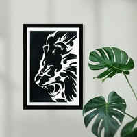 Wynwood Studio Životinje Uokvirene Zidne Umjetničke Grafike 'Lavovi Roar Noir' Felines Home Decor - Crna, Bijela, 13 19
