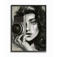 Stupell Industries portret žene Fotografkinje crno-bijeli crtež uokvirena zidna Umjetnost Ziwei Li