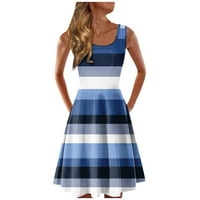 Clearsance Ljetne haljine za žene bez rukava za sunčanje Srednja dužina vruće prodaje otisnuta okrugla dekoltena haljina plava xl