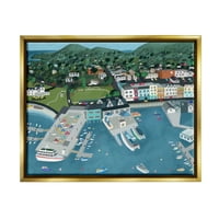 Stupell Industries Bar Harbor Port Town View Pejzažno Slikarstvo Zlatni Plovak Uokviren Art Print Wall Art