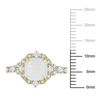 Miabella Women's 1- Carat T.G.W. Opal od jastuka, stvoren bijeli safir i dijamantski naglasak 10KT žuti zlatni halo prsten
