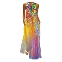 Follure Maxi haljine za žene bez rukava cvjetni print V-izrez Maxi haljina ljetne zabave Cami haljina