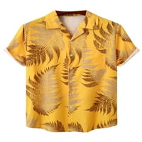 Glonme Muškarci Vrhovi Kratki Rukav Bluza Rever Vrat Ljetne Majice Dnevna Odjeća Havajska Majica Regular Fit Dugme Down Tee Žuta M