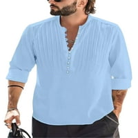 Colisha Men Tops Dugi Rukav Tunika Shirt V Izrez Shirts Regular Fit Work Button Down Bluza Mornarsko Zelena S