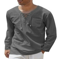 Cindysus muške košulje s dugim rukavima muškarci Redovna fit tunika košulje sa džepnim kućnicom punom bojom casual bluza tamno siva xl