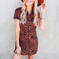 Žene Casual haljine za ljeto smeđe poliester Ženska Moda Casual rever Leopard Print dugme kratki rukav