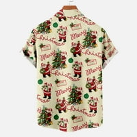 Odeerbi grafičke košulje na plaži za muškarce Casual čvrsti gumbi Božić Santa Claus Printing bluza sa