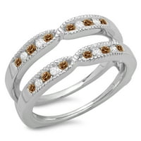 Dazzlingrock Kolekcija 0. Carat 14k šampanjac i bijeli dijamant Millgrain Wedding Guard Band CT, Bijelo