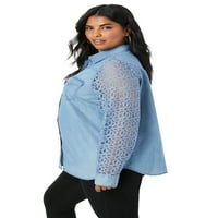Roaman's ženska Plus Size traper sa čipkastim rukavima velika košulja velika suknja