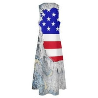 Hanas Tops Maxi haljina američke zastave za žene Casual ljetni sarafan s V izrezom bez rukava Dan nezavisnosti