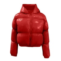 DrpGunly usjeva jakne za žene dame jesen i zima topla kratka sjajna jakna sa kapuljačom zimske kapute za žene crvene l
