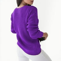 Ženski labavi fit blok u boji okrugli vrat Sedam četvrtina haljina s rukavima Ženska pulover Duks Purple