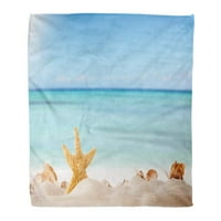 Bacajte pokrivač toplo ugodno print flanel žuta ljuska pješčana ljetna plaža zamućenje mora na scenografijom