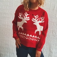 Čišćenje ženski Božić sob Božić pahuljice obrasci pleteni džemper Dugi rukav Elk cvjetni štampani pulover