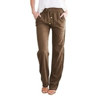 Čvrste Ravne Pantalone Struk I Duge Žene Casual Elastične Pamučne Pantalone Kafa M