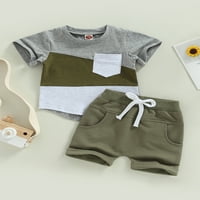 Toddler Baby Boy Ljetna Odjeća Odijela Kontrast Boja Kratki Rukav Posada Vrat Majice Vrhovi Elastični