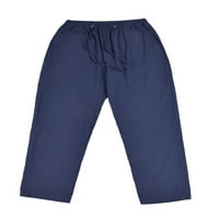 Beiwei Men Cotton Linen Plus Size pantalone Casual elastični struk duge pantalone sa džepovima jednobojne pantalone