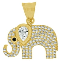 14k žuto zlato, Fancy Elephant privjesak Charm kreiran CZ kristali sa 18 Dainty vrat lanac