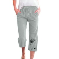 Yievot ženske lanene pantalone ravne tanke Klirense ženske mode Casual Printing elastične labave pantalone
