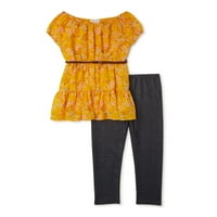 Forever Me Girls cvjetna šifonska tunika i pletene traper nogavice, 2-dijelni komplet odjeće, veličine
