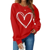SMihono smanjene dukseve za žene dame modni pulover vrhovi posade vrat udobni pokloni za Dan zaljubljenih Dugi rukav Love Heart Print proljeće trendi žensko slobodno vrijeme crveno 12