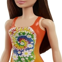 Barbie lutka na plaži sa smeđom kosom i narančastom tihom
