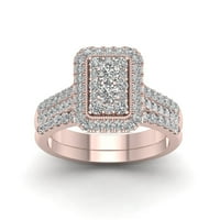 1ct TDW dijamant 14k klaster ružičastog zlata Halo vjenčani prsten Set