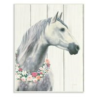 Kolekcija Dekor Stupell Home Decrought Spirit Konj sa cvjetnim vijencem Zidno umjetnost