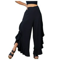 Raširene pantalone za žene trendi pantalone sa širokim nogavicama visokog struka elastični Casual labavi