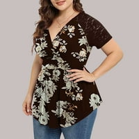 Ženski ženski Plus Veličina tunike vrhovi kratki rukav V vrat Shirt Lace bluze 4xl