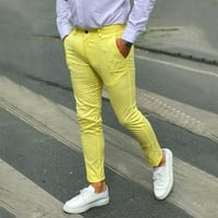 baocc muške pantalone helanke muške casual čvrste uske pencil pantalone sa zatvaračem elastični struk pantalone žute