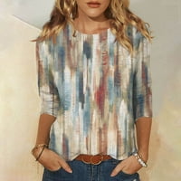 Ženska modna casual Three Quarter baveri Print Pulover TOP bluza, Khaki, XL, 95% poliester, 5% Spandex